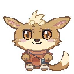 Felix, a small golden companion in a brown outfit.